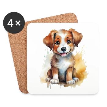 Hund Welpe Aquarell Illustration - Untersetzer (4er-Set) - Weiß - Vorne