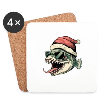 Piranha Fische Weihnachten Lustig - Untersetzer (4er-Set) - Weiß - Vorne