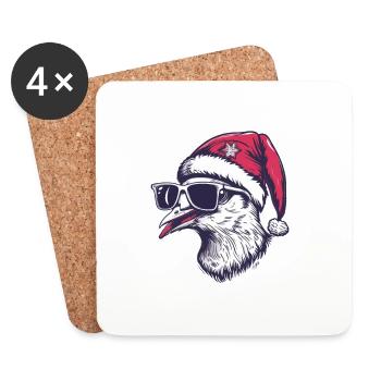 Colombe oiseau Noël drôle - Dessous de verre (lot de 4) - blanc - Devant