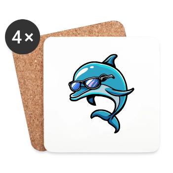 Dolphin Cool Comic - Coasters (set of 4) - white - Front