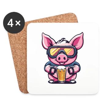 Pork Après-Ski Beer - Coasters (set of 4) - white - Front