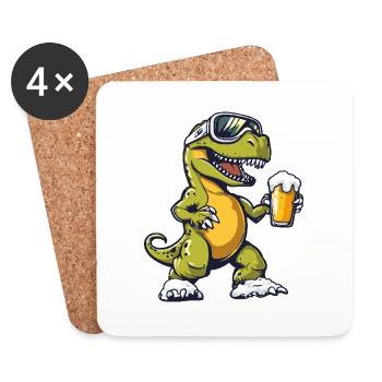 Dinosaurier T-Rex Apres Ski Bier - Untersetzer (4er-Set) - Weiß - Vorne