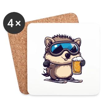 Hedgehog après-ski beer - Coasters (set of 4) - white - Front