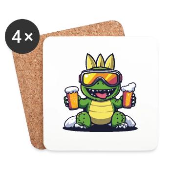 Dinosaurier stegosaurus Apres Ski Bier - Untersetzer (4er-Set) - Weiß - Vorne
