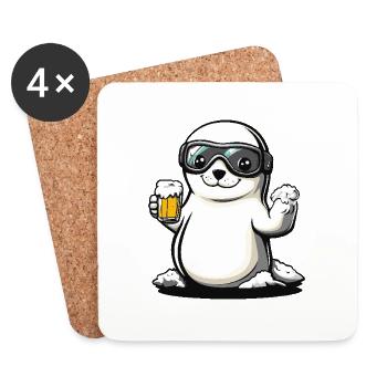 Robbe Tier Apres Ski Bier - Untersetzer (4er-Set) - Weiß - Vorne