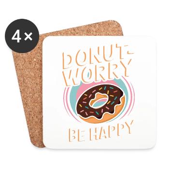 Donut Worry Be Happy Drôle Doughnut lover Pun - Dessous de verre (lot de 4) - blanc - Devant