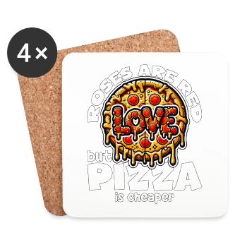 ROSEN SIND ROT, ABER PIZZA IST BILLIGER VALENTINSTAG - Untersetzer (4er-Set) - Weiß - Vorne