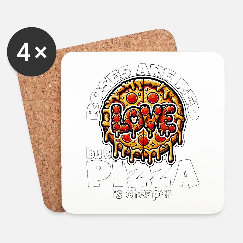 ROSEN SIND ROT, ABER PIZZA IST BILLIGER VALENTINSTAG - Untersetzer (4er-Set) - Weiß