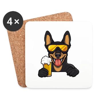 Dobermann Hund Apres Ski Bier Comic - Untersetzer (4er-Set) - Weiß - Vorne