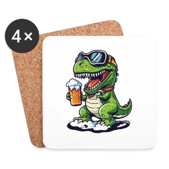 Dinosaurier T-Rex Apres Ski Bier Comic - Untersetzer (4er-Set) - Weiß - Vorne