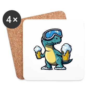 Bière après-ski dinosaure brontosaure - Dessous de verre (lot de 4) - blanc - Devant