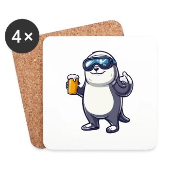 Robbe Tier Apres Ski Bier Comic - Untersetzer (4er-Set) - Weiß - Vorne