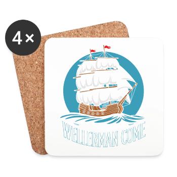 Soon may the wellerman come Sea Shanty Sailship - Coasters (set of 4) - white - Front