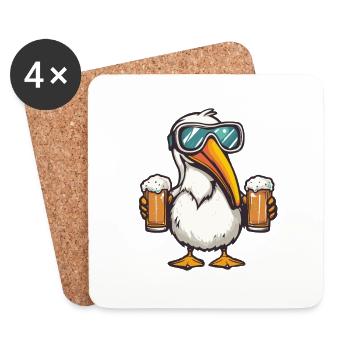 Pelican oiseau après-ski bière bande dessinée - Dessous de verre (lot de 4) - blanc - Devant