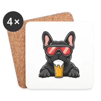 Französische Buldogge Hund Apres Ski Bier Comic - Untersetzer (4er-Set) - Weiß - Vorne