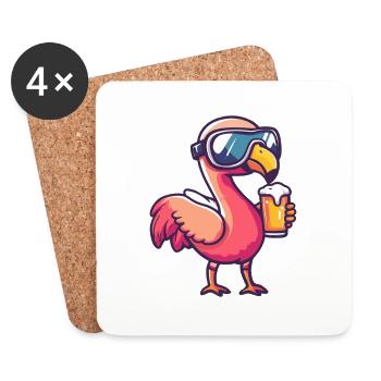 Flamingo Apres Ski Bier Comic - Untersetzer (4er-Set) - Weiß - Vorne