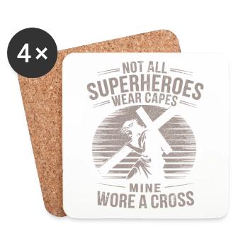 Tous les super-héros ne portent pas de capes, le mien portait une croix - Dessous de verre (lot de 4) - blanc - Devant