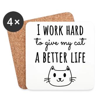 Ich arbeite hart für das Leben meiner Katze - Untersetzer (4er-Set) - Weiß - Vorne
