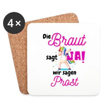 Polterabend EINHORN Junggesellenabschied der Braut - Untersetzer (4er-Set) - Weiß - Vorne