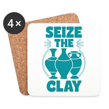 Saisir l’argile poterie amusante jeu de mots pour amateur de céramique - Dessous de verre (lot de 4) - blanc - Devant