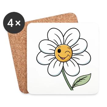 Marguerite blanche joyeuse avec des visages souriants - Dessous de verre (lot de 4) - blanc - Devant