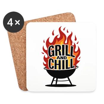Grillen & Chillen Grill-Logo Grill and Chill - Dessous de verre (lot de 4) - blanc - Devant