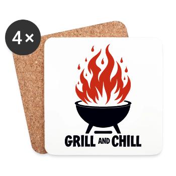 Grillen & Chillen Grill-Logo Grill and Chill - Coasters (set of 4) - white - Front