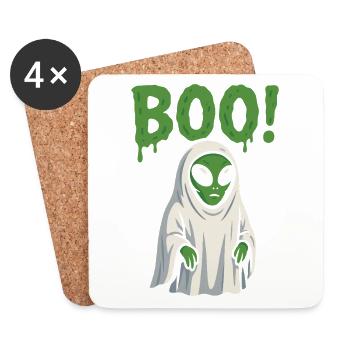 Alien Ghost Boo Drôle Costume d’Halloween - Dessous de verre (lot de 4) - blanc - Devant