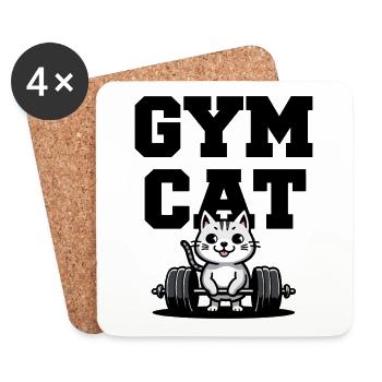 Gym Cat - Dicton de chat sportif - Dessous de verre (lot de 4) - blanc - Devant