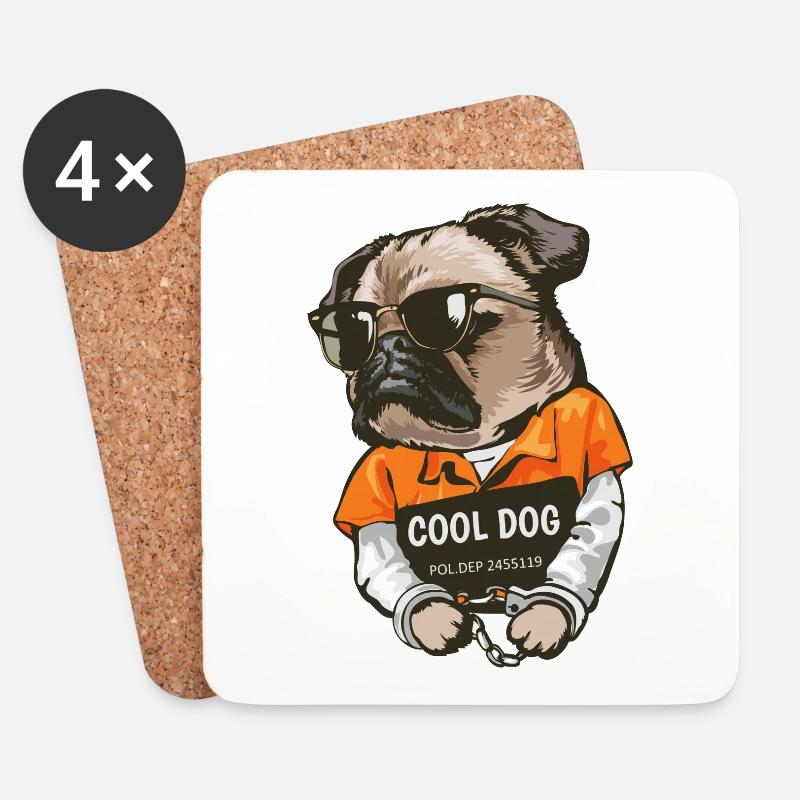 Pug Collection /Mops Hund Pug Cool Dog - Untersetzer (4er-Set) - Weiß