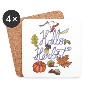Hello autumn with pumpkin and autumn motifs - Coasters (set of 4) - white - Front