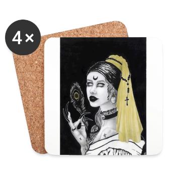 Gothic Girl mit Perlenohrring - Untersetzer (4er-Set) - Weiß - Vorne