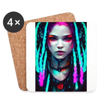 Cyber Goth Girl Neon Farben Dreadlocks Cyber Punk - Untersetzer (4er-Set) - Weiß - Vorne