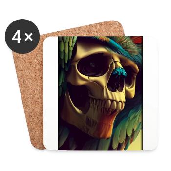 Skull Parrot Feather Skeleton - Coasters (set of 4) - white - Front