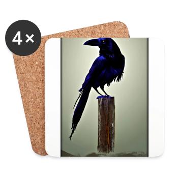 Mystical Night Blue Raven Bird - Coasters (set of 4) - white - Front