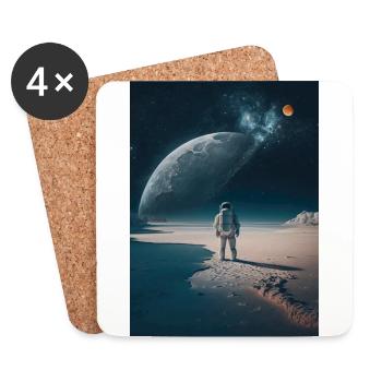 Affiche d’un astronaute sur une planète - Dessous de verre (lot de 4) - blanc - Devant