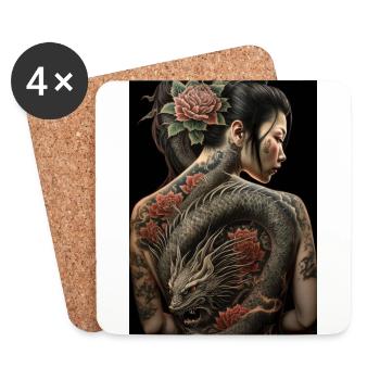 Geisha Yakuza Tatouage Dragon Japonais - Dessous de verre (lot de 4) - blanc - Devant