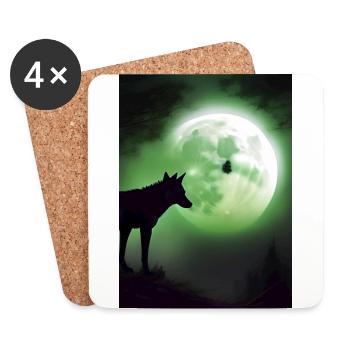 Wolf and Moon - Coasters (set of 4) - white - Front