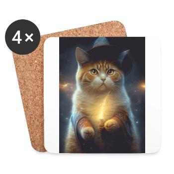 Le chat magique au chapeau de sorcier - Dessous de verre (lot de 4) - blanc - Devant