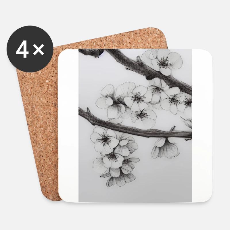 Kirschblüte - Untersetzer (4er-Set) - Weiß