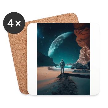 Affiche d’un astronaute sur une planète Phone v4 - Dessous de verre (lot de 4) - blanc - Devant