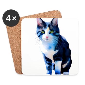 Domestic short-haired cat waits for owner - Coasters (set of 4) - white - Front