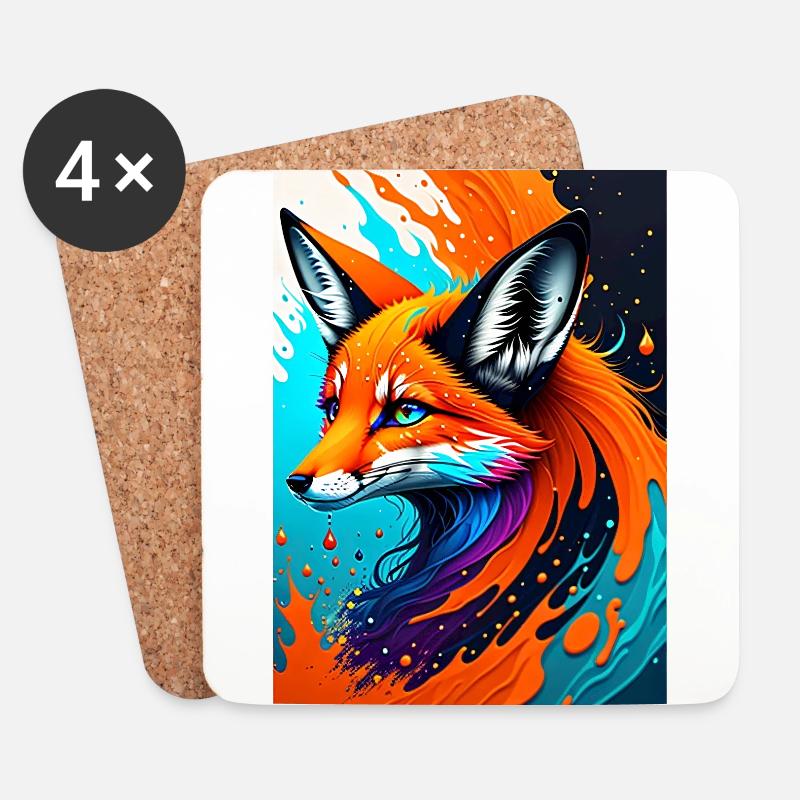 Buntes Kunst Potrait Fuchs 1 - Untersetzer (4er-Set) - Weiß