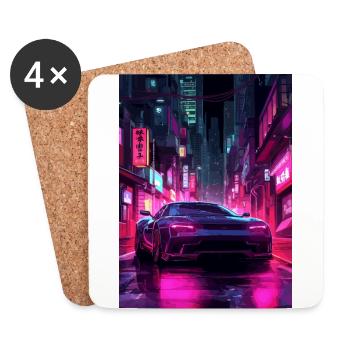 Auto Neon Stadt - Untersetzer (4er-Set) - Weiß - Vorne