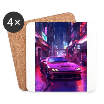 Auto Neon Stadt - Untersetzer (4er-Set) - Weiß - Vorne