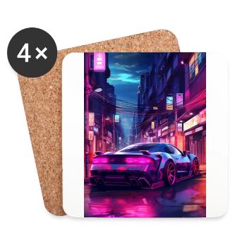 Auto Neon Stadt - Untersetzer (4er-Set) - Weiß - Vorne
