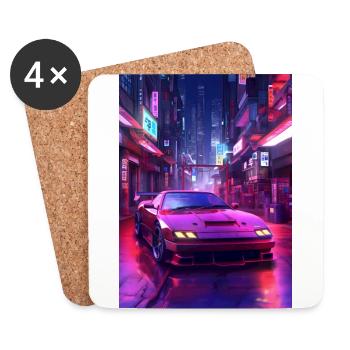 Auto Neon Stadt - Untersetzer (4er-Set) - Weiß - Vorne