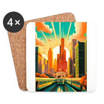 Chicago Travel Poster - Coasters (set of 4) - white - Front