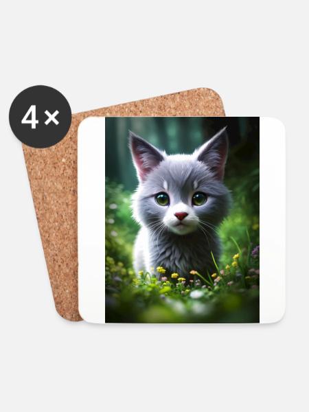 Cute Kitty - Untersetzer (4er-Set) - Weiß