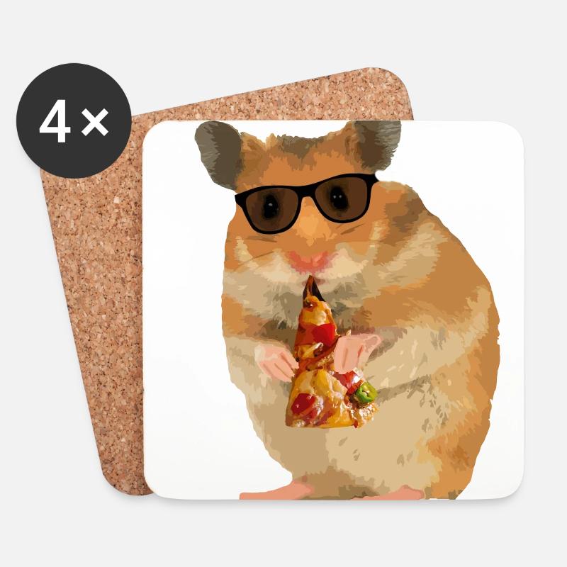 Hamster Pizza Sonnenbrille - Untersetzer (4er-Set) - Weiß